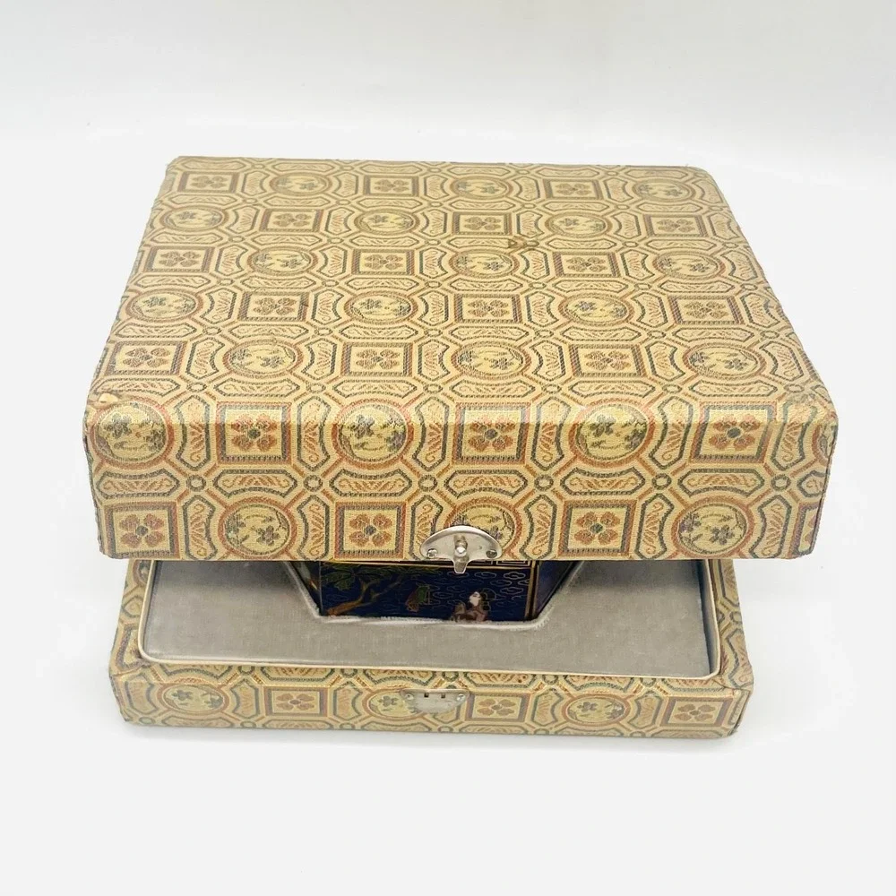 Peking Jewelry Cloisonne Enamel 7-Piece Puzzle Trinket Box Set Blue Floral